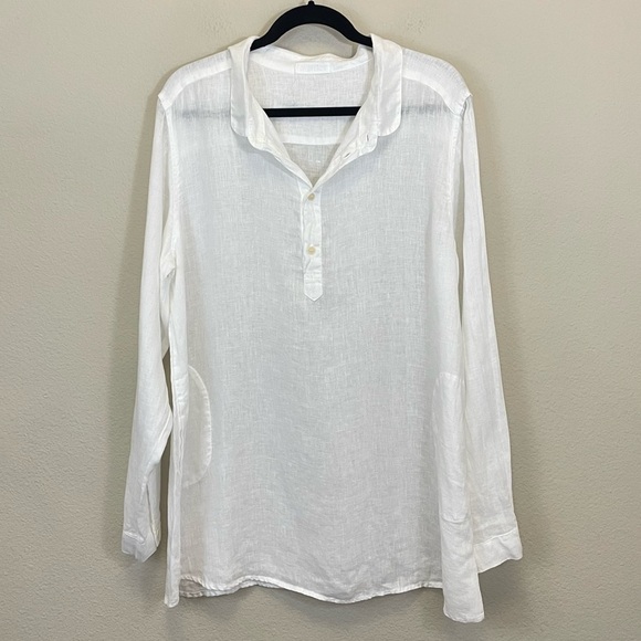 CP Shades White 100% Linen Tunic Coastal Long Sleeve Popover Blouse Size Large - Picture 1 of 7